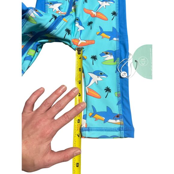 Caden Lane Long Sleeve Rash Guard Full Length in Blue “Surfin Sharks” 0-3mos NWT - Picture 7 of 8